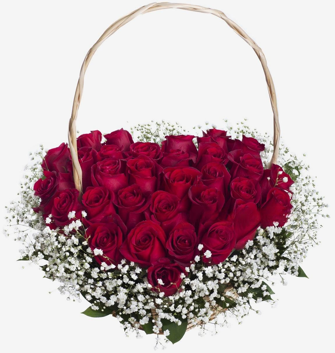 Καλάθι με Τριαντάφυλλα σε Σχήμα Καρδιάς